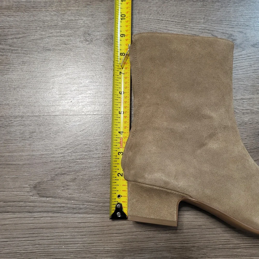 Ann Taylor Womens Tan Suede Square Toe Low Block Heel Ankle‎ Boots Size 5 Mod